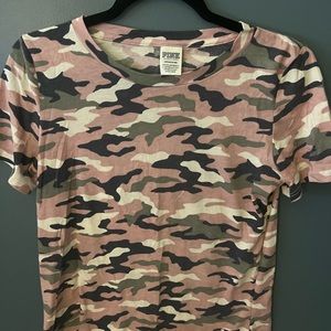VS Pink, Pink camo tee shirt size small. Never worn.